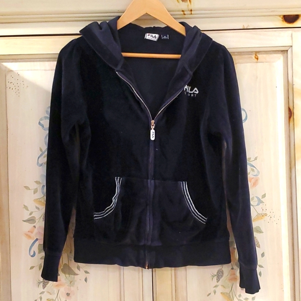 FILA Sport Black Velvet hoodie zip down front M